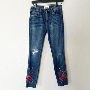 Driftwood Jeans Jackie Floral Embroidered Distressed Mid-Rise Skinny Boho‎ Sz 27
